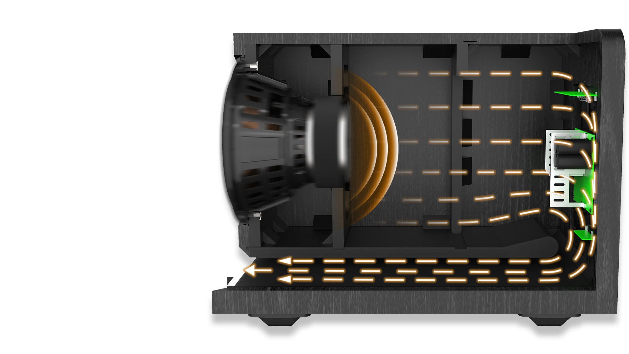 Cutaway view of an RP 1000 SW with a diagram showing how air moves within