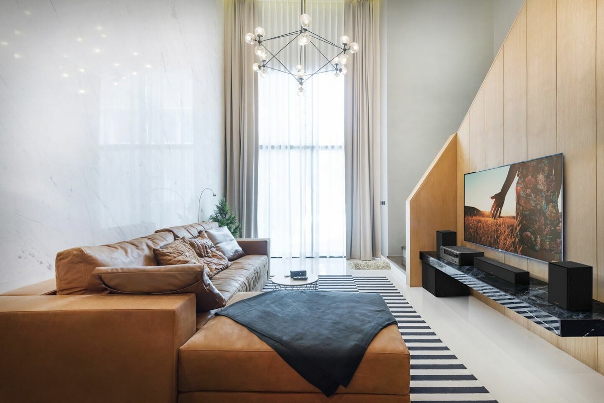 Onkyo Receiver in Airy Living Room with Klipsch Home Theater System 2